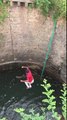 Die hard person jumping into the well to die