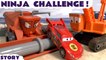 Disney Cars NINJA CHALLENGE --- Lightning McQueen and other Disney Cars characters in this Race Toy Story as they escape Frank and the Crane, Featuring Spiderman, The Avengers, Batman, Angry Birds, Star Wars and many more family fun toy