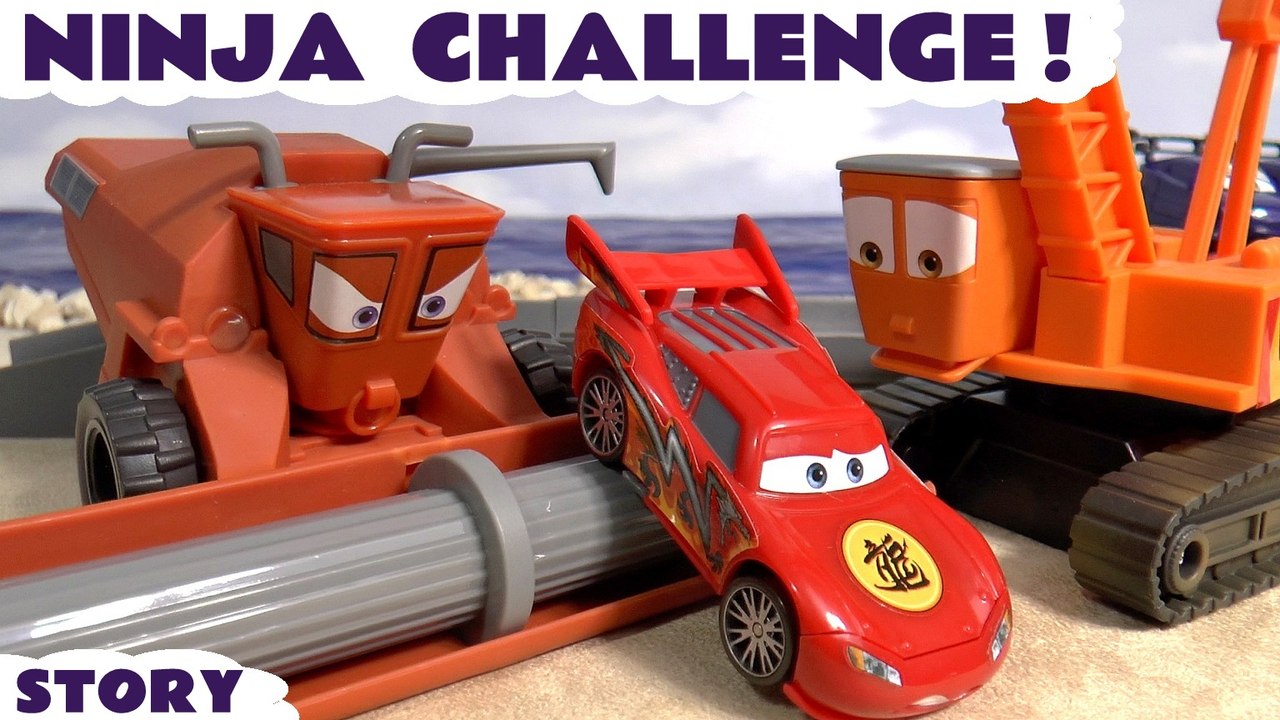 Disney Cars NINJA CHALLENGE --- Lightning McQueen and other Disney Cars characters in this Race Toy Story as they escape Frank and the Crane, Featuring Spiderman, The Avengers, Batman, Angry Birds, Star Wars and many more family fun toy