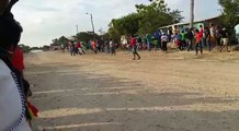 Cars Racing with no barriers! Crowd of Idiots get taken Out!