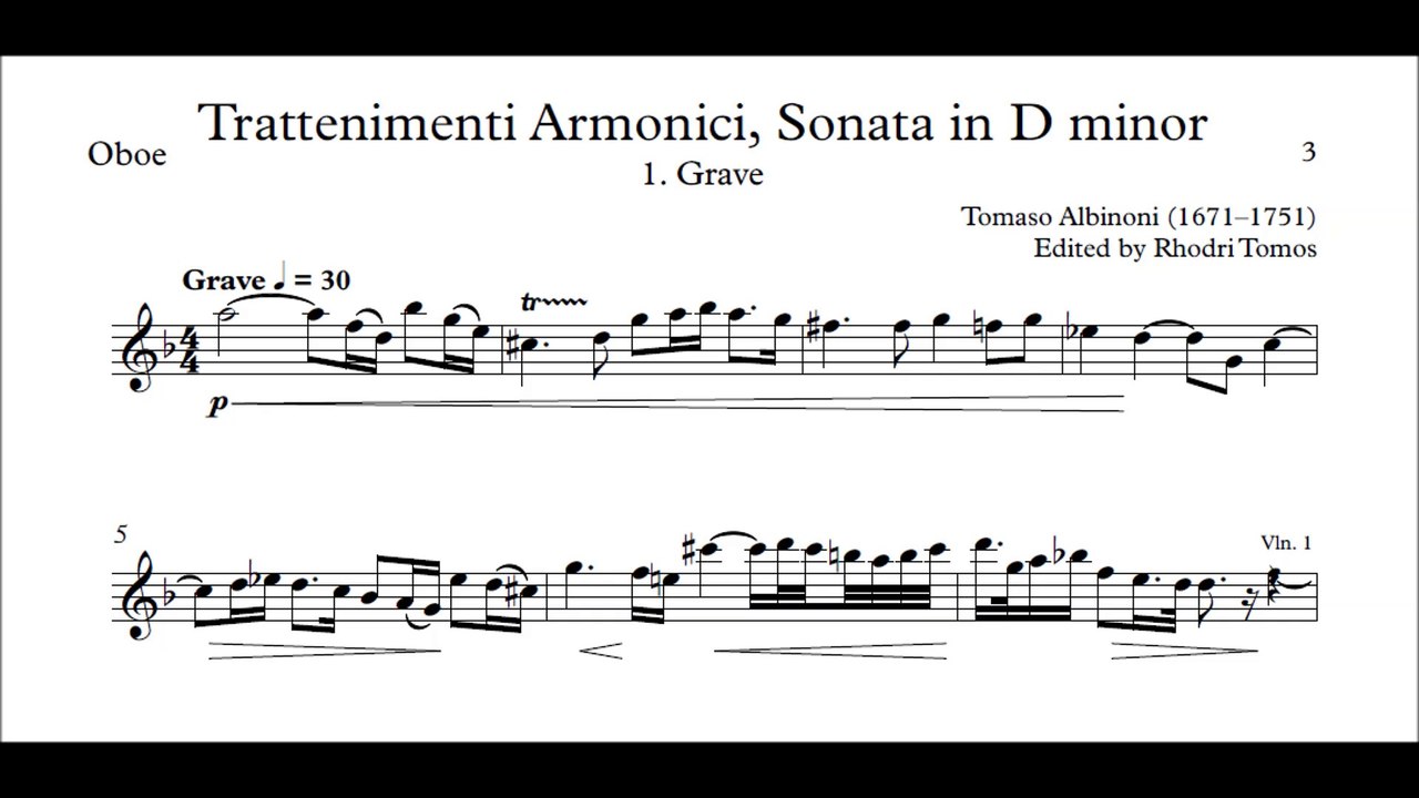 [Accompaniment] Albinoni Op.6 No.4 Sonata D minor 1. Grave [Sheet music]