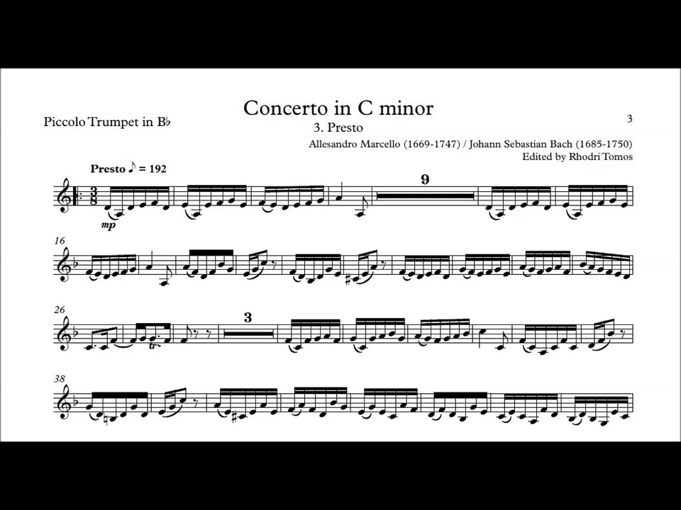 [Accompaniment] Marcello / Bach BWV974 Concerto in C minor 3 Presto [Sheet music]