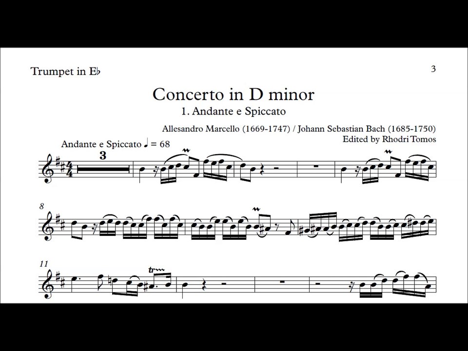 [Accompaniment] Marcello / Bach BWV974 Concerto in D minor 1 Andante e spiccato [Sheet music]
