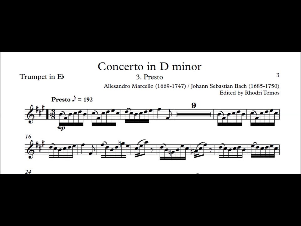 [Accompaniment] Marcello / Bach BWV974 Concerto in D minor 3. Presto [Sheet music]