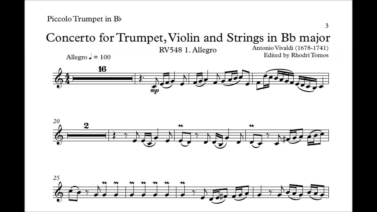 [Accompaniment] Vivaldi Trumpet, Violin, Strings Concerto in Bb (RV548) 1. Allegro [Sheet music]