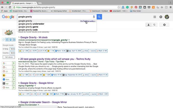 Google Gravity, Anti Gravity Google Gravity underwater and Google Tricks