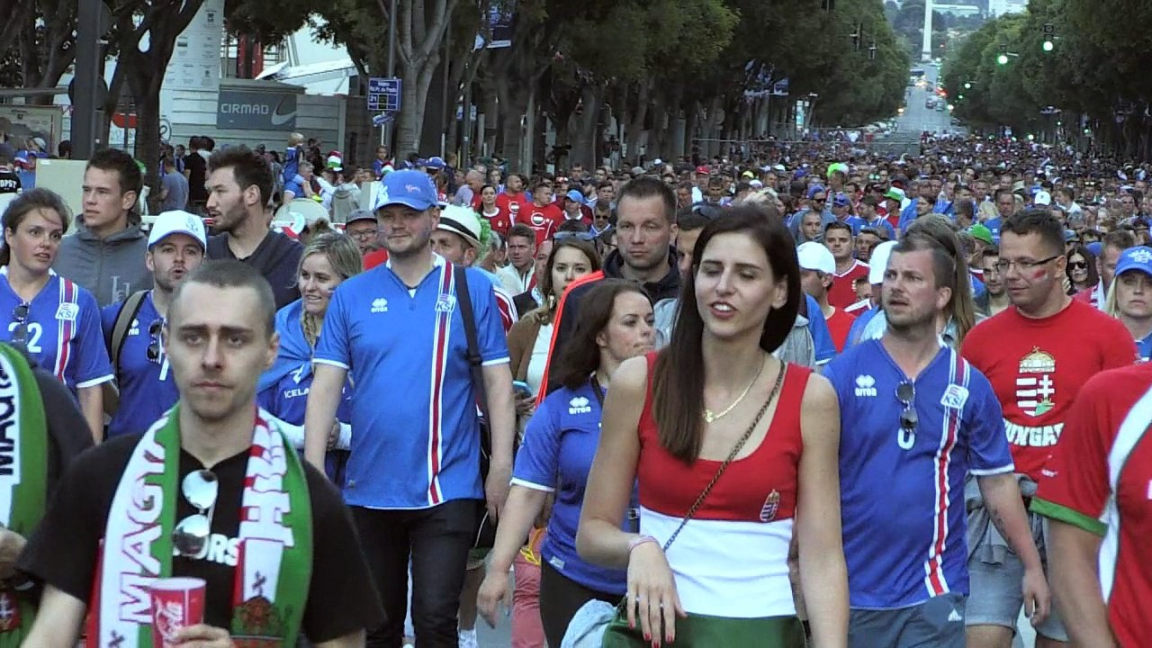 Euro 2016: Hungary and Iceland fans celebrate draw