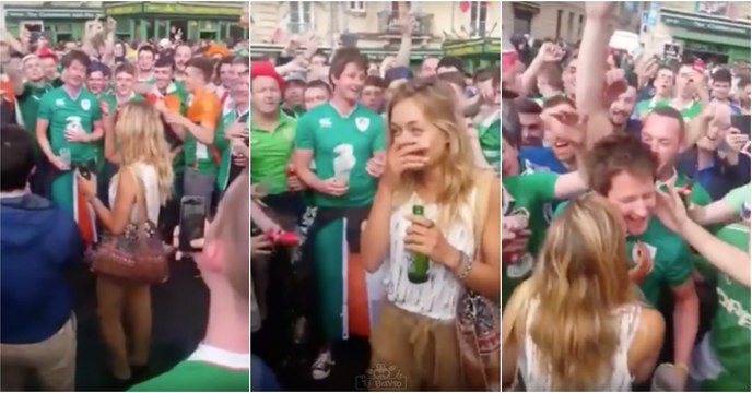 Centenas de adeptos irlandeses surpreenderam francesa que passava na rua