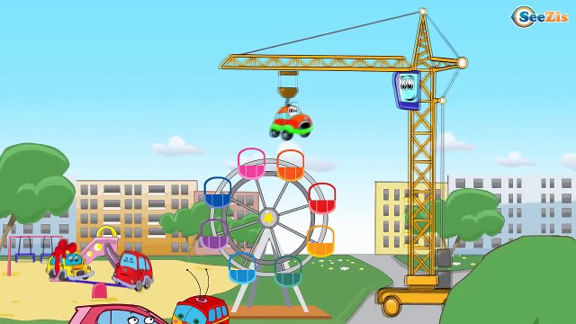 Carros Para Niños. Excavadora, Grúa. Coche de policía, Camión de bomberos. Caricaturas de carros