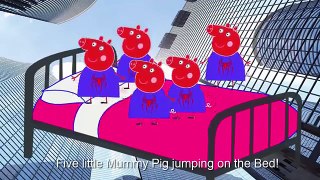 Five Little Mummy Pig Spiderman Jumping on the bed   Nursery Rhyme