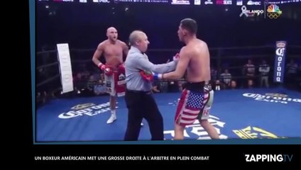 Un arbitre reçoit une énorme droite de la part d'un boxeur
