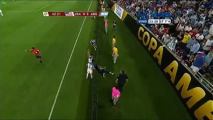 Ezequiel Lavezzi’s Copa America is over after he flipped over an advertising hoarding