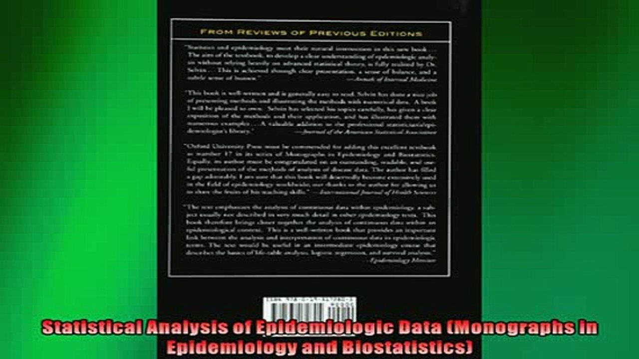 FREE DOWNLOAD  Statistical Analysis of Epidemiologic Data Monographs in Epidemiology and Biostatistics  FREE BOOOK ONLINE