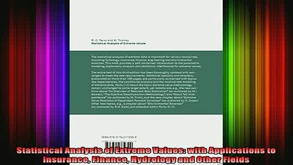 READ book  Statistical Analysis of Extreme Values with Applications to Insurance Finance Hydrology Full Free