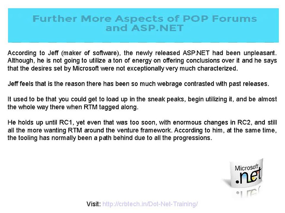 Further More Aspects of POP Forums and ASP Dot NET