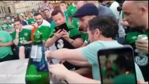 Ireland fans dent the roof of a French car, fix it straight away