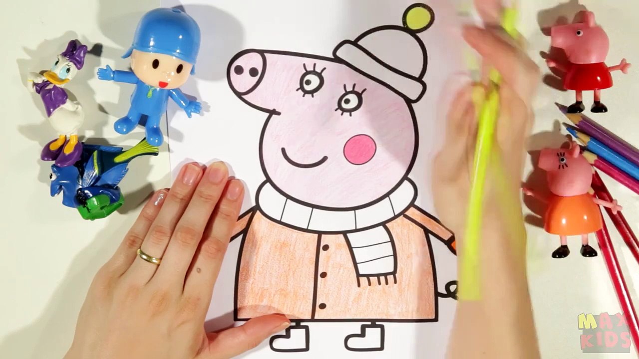 Peppa Pig: Colorindo a Mamãe Pig com Lápis de Cor Pig Coloring Painting Mummy Pig com Dory Pocoyo