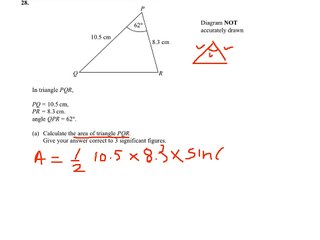 Question 28 a Paper 4 November 2010 Cosine rule Area