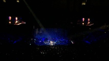 Sting and Peter Gabriel address the crowd during Rock Paper Scissors!  Columbus, Ohio.  6-21-16