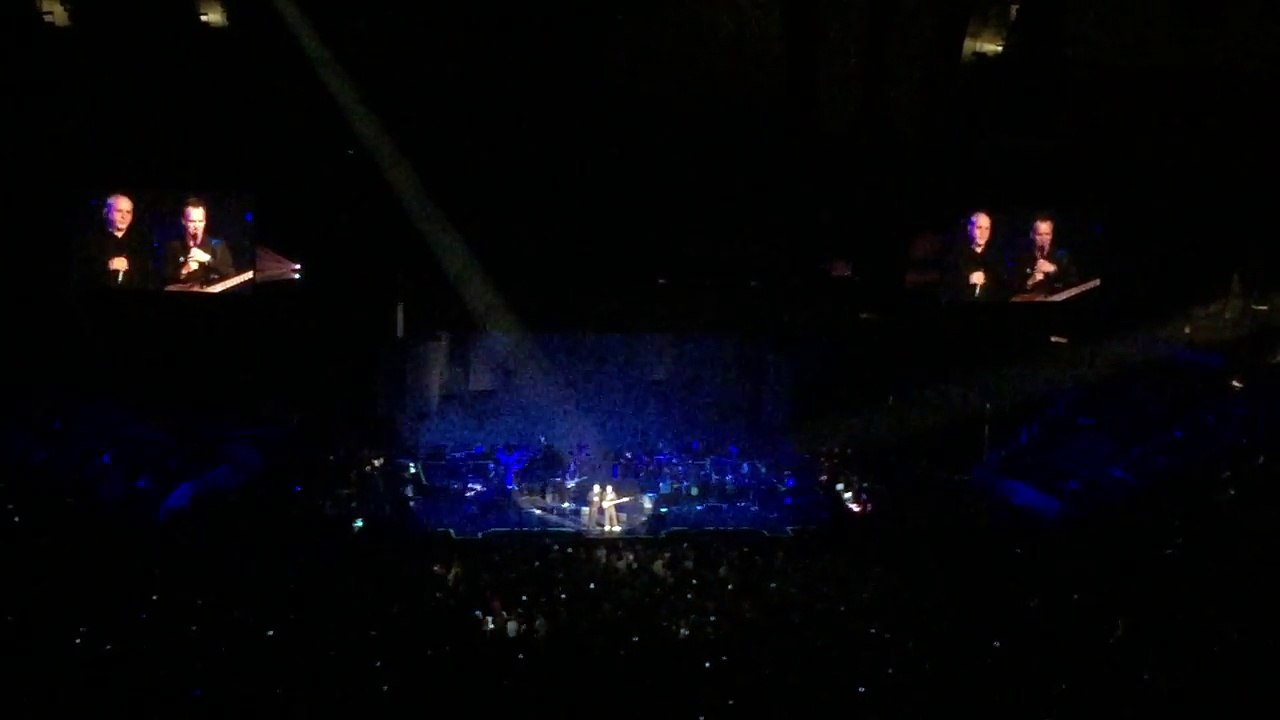 Sting and Peter Gabriel address the crowd during Rock Paper Scissors!  Columbus, Ohio.  6-21-16