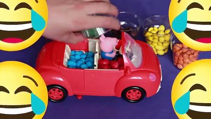Learn Colours with Peppa Pig Family RED CAR and M&Ms Chocolate Candy