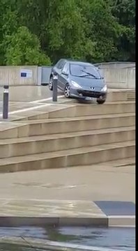 Cette mamie descend un escalier en voiture en allemagne !!
