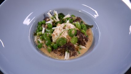 Œuf poché, légumes verts printaniers et morilles au vin jaune par Sylvestre Wahid (#DPDC)