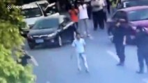 Police officer takes down knife-wielding man with martial arts throw