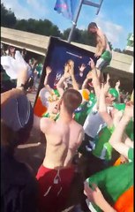 Irish fans singing "Stand up, sit down for the french Police"