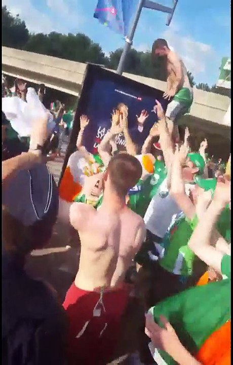 Irish fans singing "Stand up, sit down for the french Police"