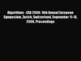 Read Algorithms - ESA 2006: 14th Annual European Symposium Zurich Switzerland September 11-13