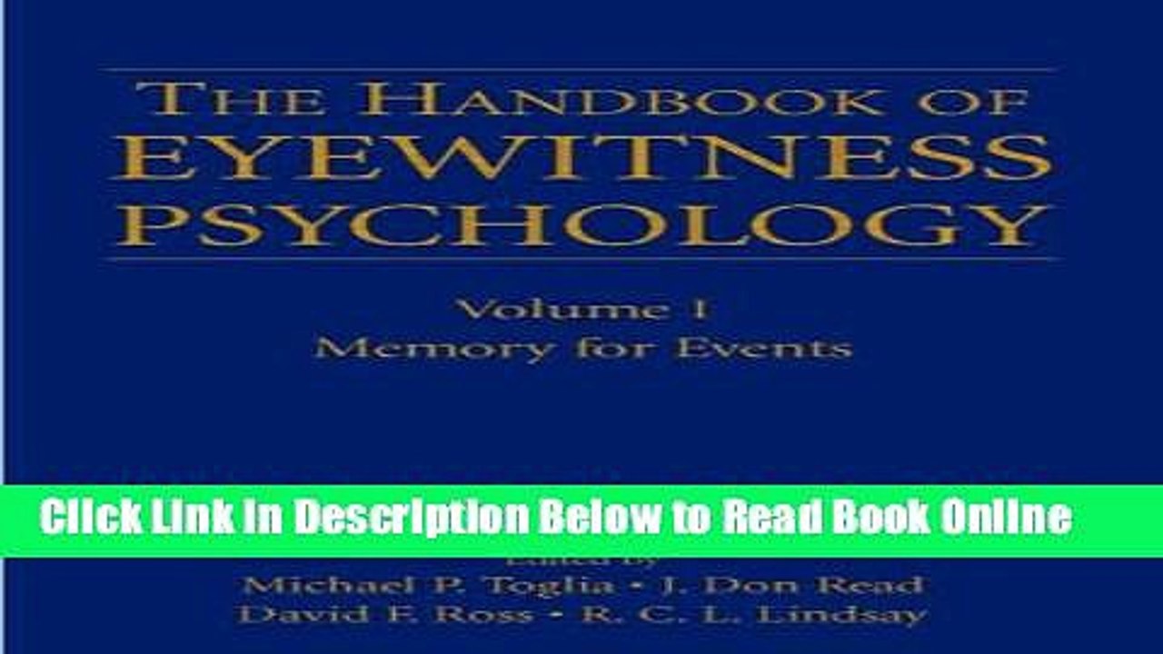 Read The Handbook of Eyewitness Psychology: Volume I: Memory for Events  Ebook Free