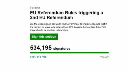 Plus de 700.000 Britanniques anti-Brexit signent une pétition pour la tenue d'un nouveau référendum - Le 25/06/2016 à 10h00