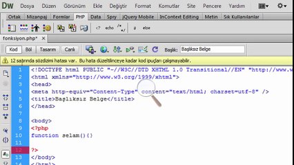 PHP fonksiyon tanımlama