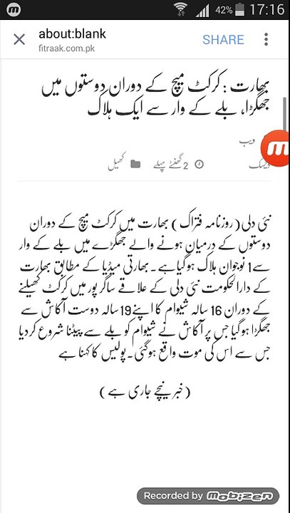 Cricketer killed while playing