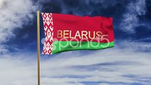 Belarus Flag With Title Waving In The Wind. Looping Sun Rises Style. Animation