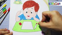Hướng dẫn bé tô màu Cậu bé học bài và Tủ sách - Coloring boy learn and Bookcase
