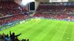 Turkish fans throw flares onto the pitch during Czech Republic vs Turkey EURO2016
