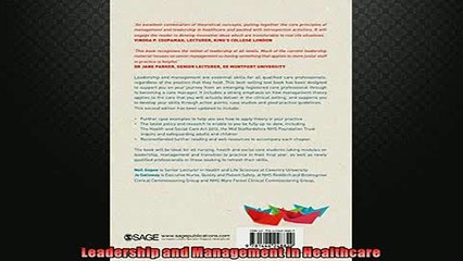 FREE PDF  Leadership and Management in Healthcare  DOWNLOAD ONLINE