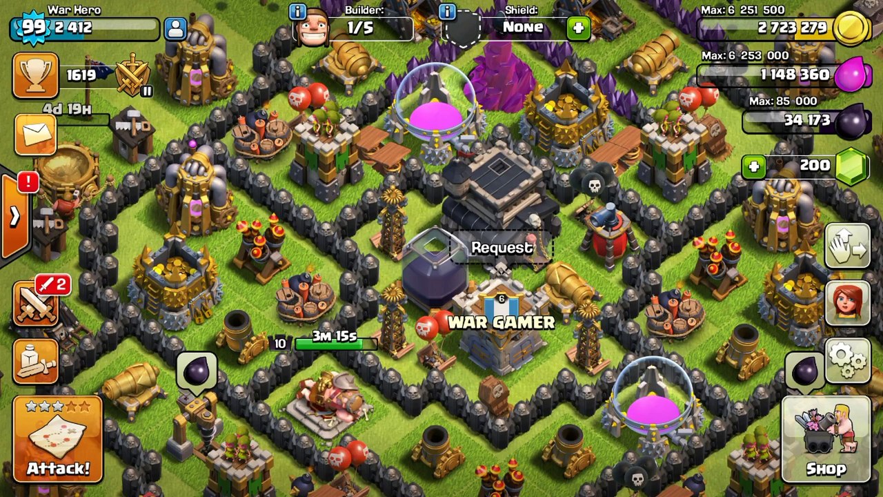 Clash Of Clan - Towan Hall 8 Giant With Wizard Attack Defense 26-06-2016