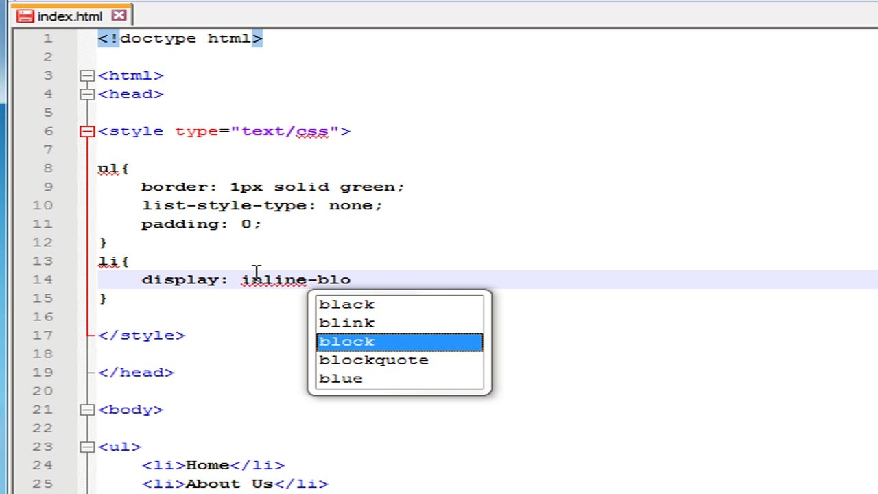 HTML CSS use ul tag as menu Part 28
