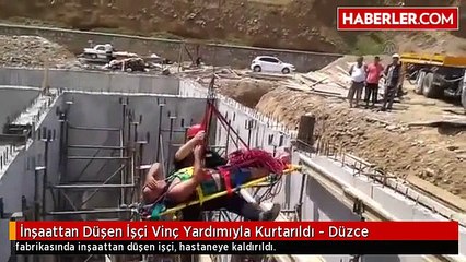 İnşaattan Düşen İşçi Vinç Yardımıyla Kurtarıldı - Düzce