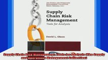 Free Full PDF Downlaod  Supply Chain Risk Management Tools for Analysis The Supply and Operations Management Full EBook