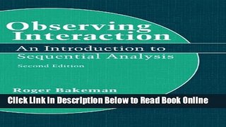 Read Observing Interaction: An Introduction to Sequential Analysis  Ebook Free