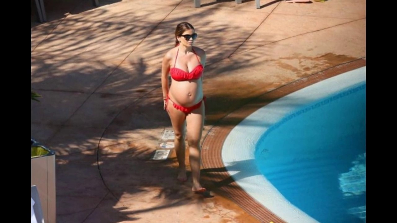 Pregnant Tanya Bardsley in Red Bikini in Tenerife