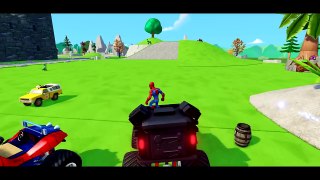 MONSTER TRUCKS MCQUEEN COLORS SMASH CARS & LIGHTNING MCQUEEN + FUN with Spiderman & Mickey Mouse_6