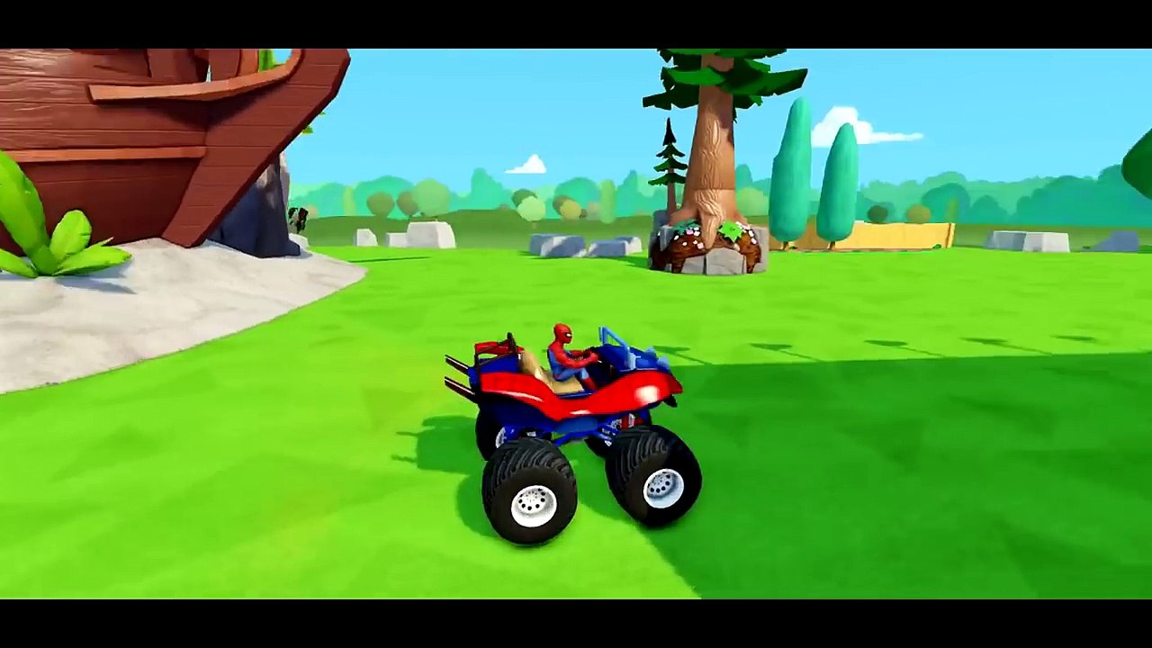 MONSTER TRUCKS MCQUEEN COLORS SMASH CARS & LIGHTNING MCQUEEN + FUN with Spiderman & Mickey Mouse_9