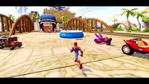 MONSTER TRUCKS MCQUEEN COLORS SMASH CARS & LIGHTNING MCQUEEN   FUN with Spiderman & Mickey Mouse_15