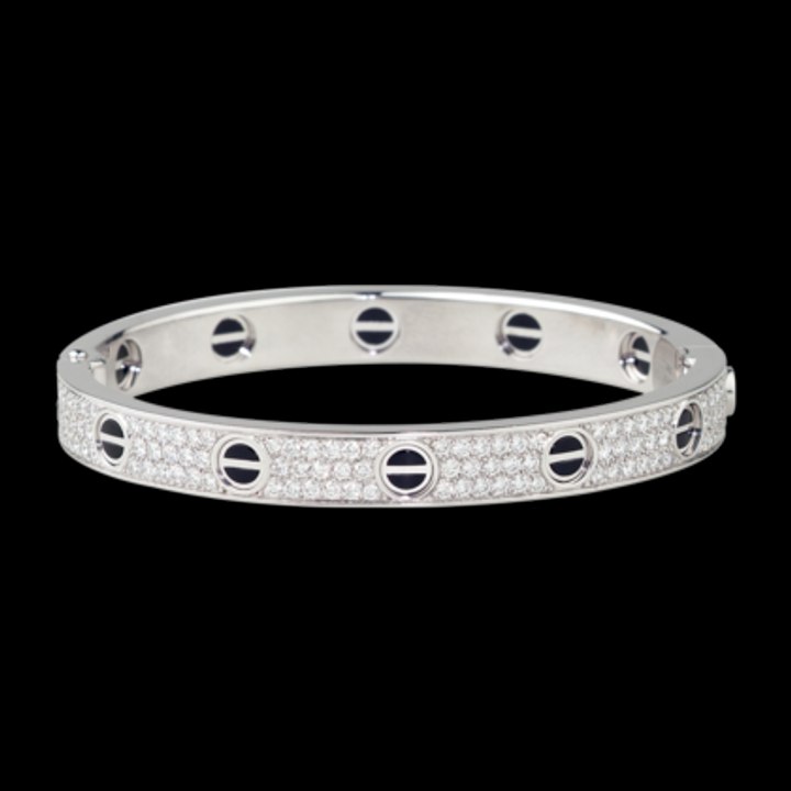 Cartier LOVE Bracelet White Gold Full Paved Diamonds Black Ceramic