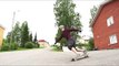 Downhill Freestyle Skateboarder Shows Off His Moves